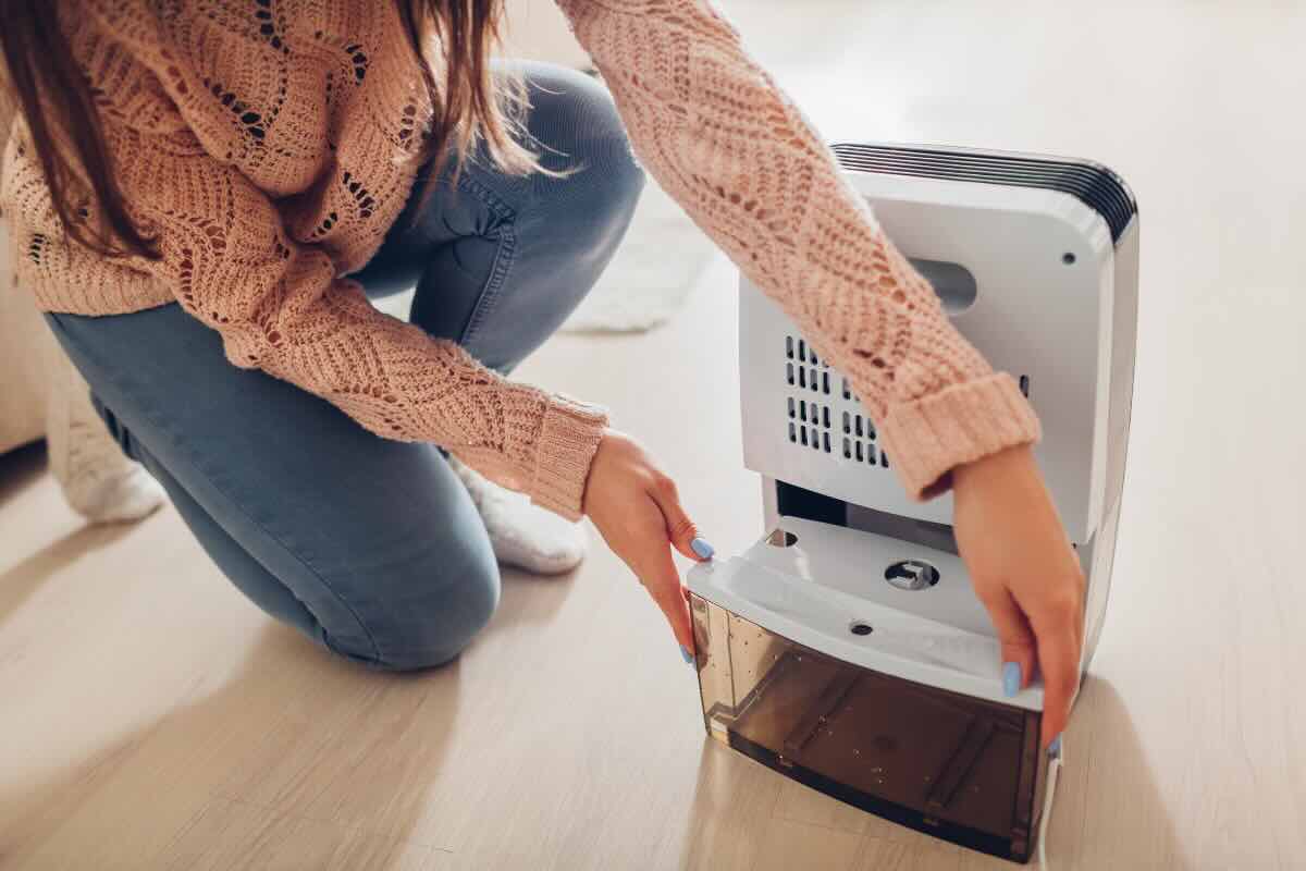 braccia di ragazza che maneggia vaschetta del deumidificatore