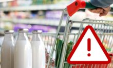 Supermercato bottiglie latte simbolo attenzione